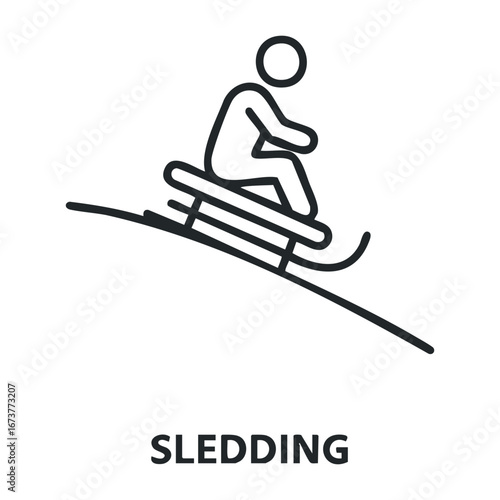 Exciting sledding adventure on snowy hill winter wonderland outdoor activity thrilling experience. Outline vector illustration
