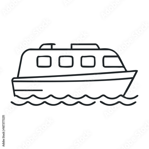 Sailing adventure on a tranquil river scenic views illustration nature bird’s eye perspective water exploration. Outline vector illustration