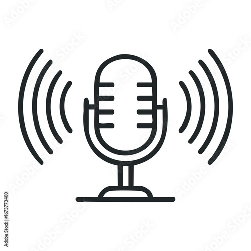 Live podcast recording session studio audio content professional environment up-close view engaging conversations. Outline vector illustration