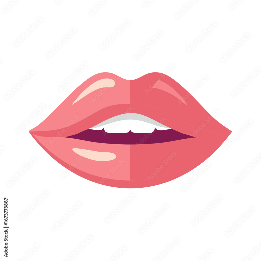 Stylized Woman's Mouth with Pink Lips and White Teeth Cartoon Illustration Stylized Woman's Mouth with Pink Lips and White Teeth Cartoon Illustration