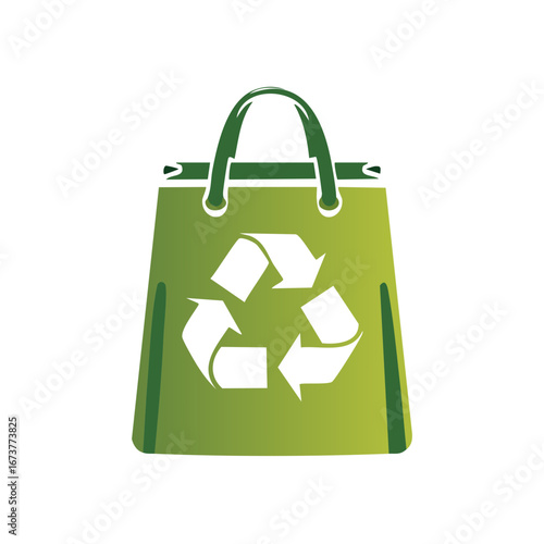 Green shopping bag, reuse, recycle logo symbol, environmental sustainability