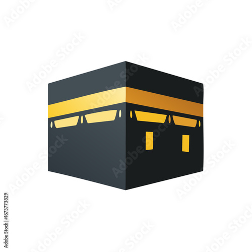 Islamic Kaaba cube symbol with gold accents and simplified design for religious concepts