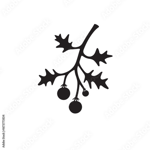 Vector art of black silhouette of a holly branch with berries