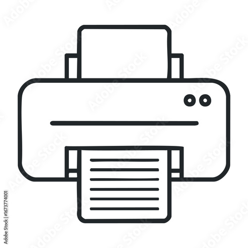 Modern printer printing documents in a home office setting digital technology indoor environment close-up view. Outline vector illustration