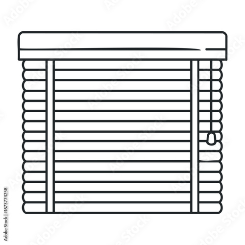 Installation of modern window blinds home interior design element cozy environment side view enhancing privacy. Outline vector illustration
