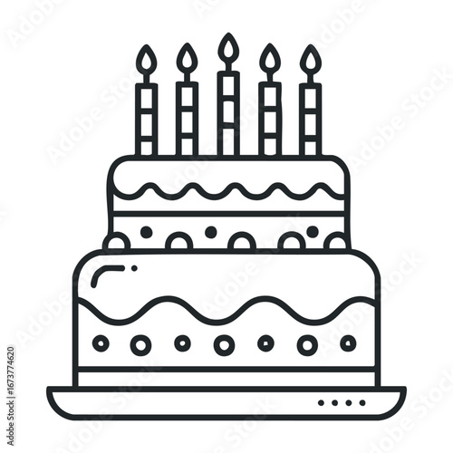 Celebrating a birthday with a delicious cake home party food photography cozy indoor setting close-up view joyful occasions. Outline vector illustration