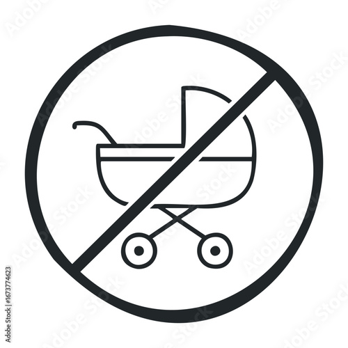 Prohibition of strollers in public spaces urban areas iconic symbols graphic design creative viewpoint. Outline vector illustration