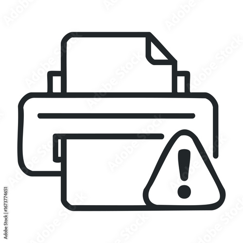 Printer error notification office graphic design digital environment close-up view alert message for users. Outline vector illustration