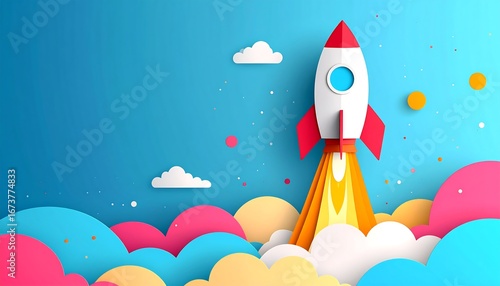 Colorful rocket launching into space
