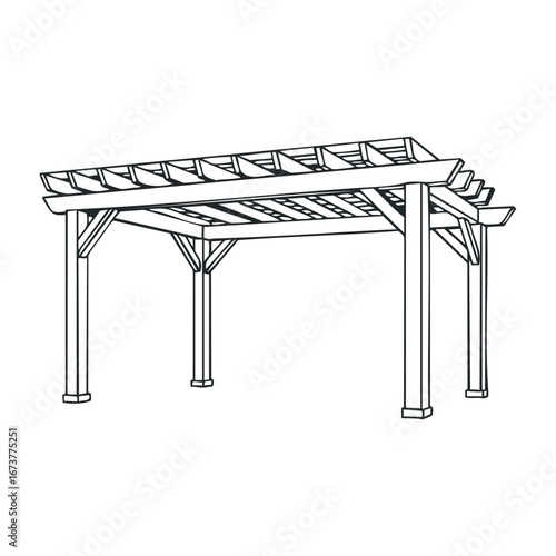 Building a stylish pergola in your backyard outdoor living space architectural design warm atmosphere side view home improvement. Outline vector illustration