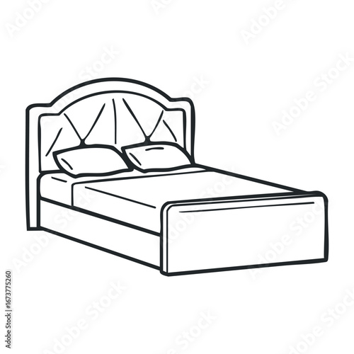 Stylish modern bed design cozy bedroom illustration minimalist environment side view comfort concept. Outline vector illustration