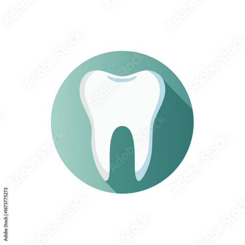Single White Tooth Dental Icon, Clean Hygiene, in a Light Green Circle, Oral Care Concept
