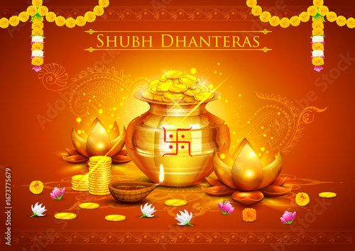 illustration of golden lotus shaped diya on abstract Diwali background