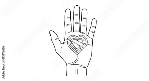 Hand with heart-shaped palmistry lines and life line.