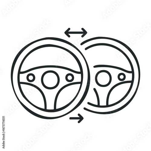 Steering wheel maneuvering techniques driver training facility visual guide indoor setting top-down perspective automotive safety. Outline vector illustration