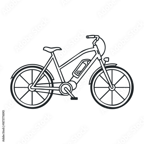 Exploring cycling adventures on electric bikes urban parks digital artwork vibrant environment side view eco-friendly transport. Outline vector illustration