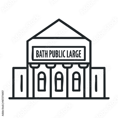 Event at bath public large architectural showcase historic venue urban setting front view culture and community engagement. Outline vector illustration