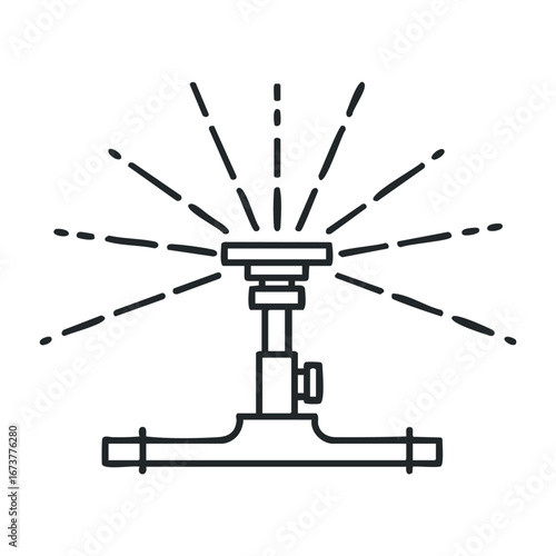 Water sprinkler system activation indoor garden iconic illustration modern environment top-down view irrigation concept. Outline vector illustration