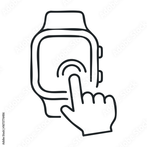 Interactive touchscreen smartwatch technology digital device graphic illustration modern design user engagement conceptual art. Outline vector illustration