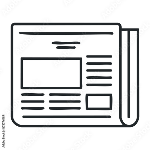 Breaking news report on local events city center newspaper article urban eye-level view community awareness. Outline vector illustration