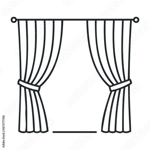 Draping stylish curtains modern home illustration minimalist design eye-level view home decor concept. Outline vector illustration