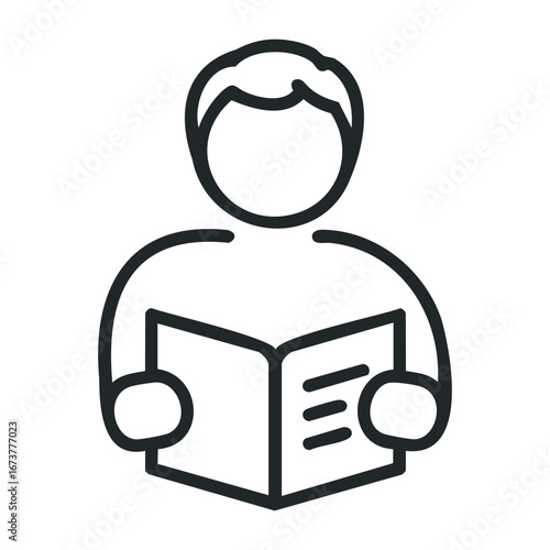 Reading enthusiast engaged with literature at home indoor space digital illustration cozy atmosphere close-up view. Outline vector illustration