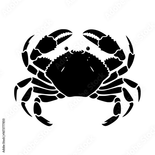 Bold black crab illustration with powerful claws ready to pinch and explore marine life
