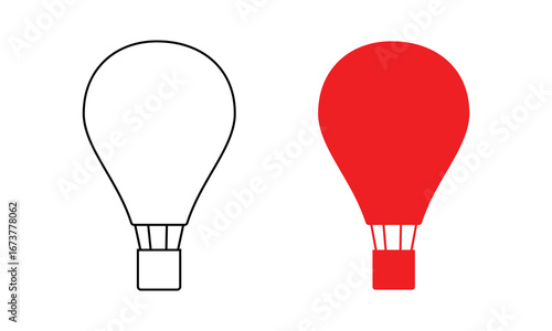 Hot Air Balloon with Basket white and red Color vector icon Set. Flat air balloon. Fly balloon vector icon. Hot gas balloon icon. Flight Balloon for Travel Pictogram.