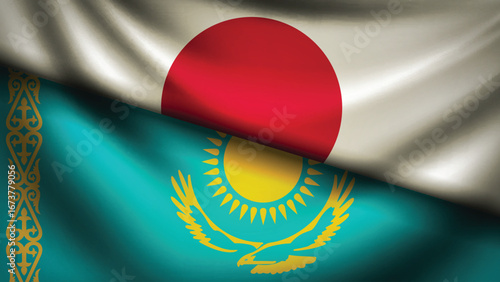 kazakhstan and japan flag fusion design