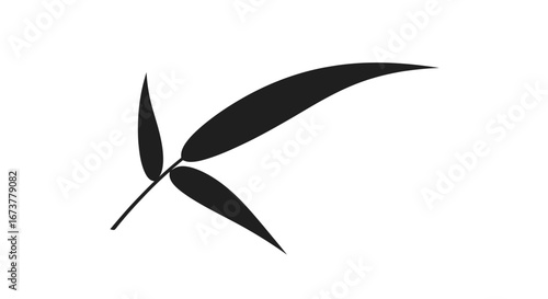 Silhouette of a delicate bamboo leaf sprig with pointed tips.