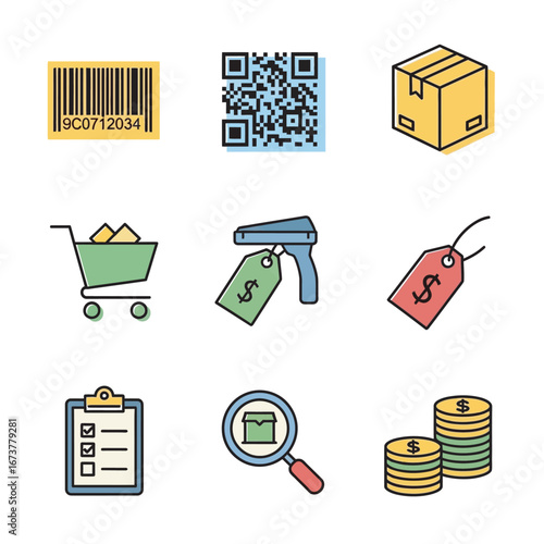 Commerce icons represent transactions in business marketplace