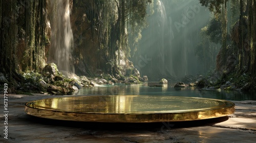 Golden platform in lush natural setting