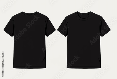 Mock up illustration  of Bella Canvas black t-shirt, back and front image on a white background, flat design