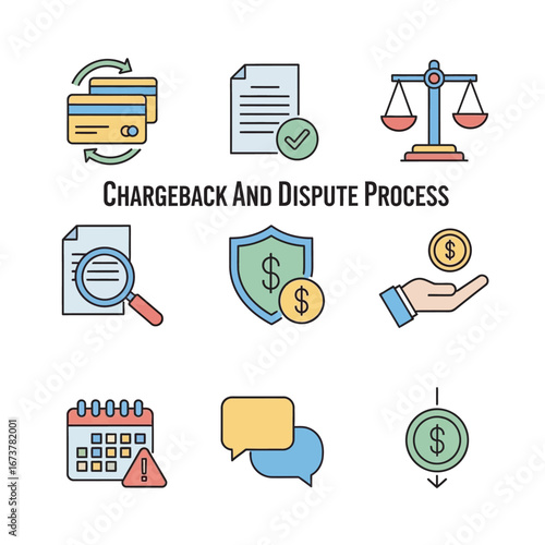 Chargeback symbols depict finance dispute resolution process elements