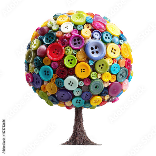 Colorful Button Tree on Transparent Background