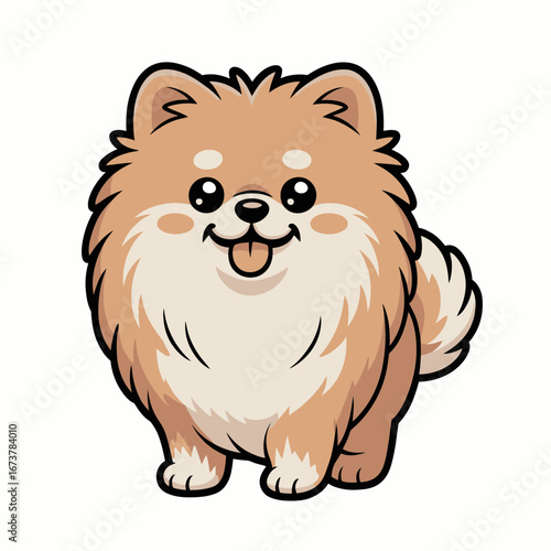 Cute Fluffy Pomeranian Dog Cartoon – Kawaii Style Puppy Illustration