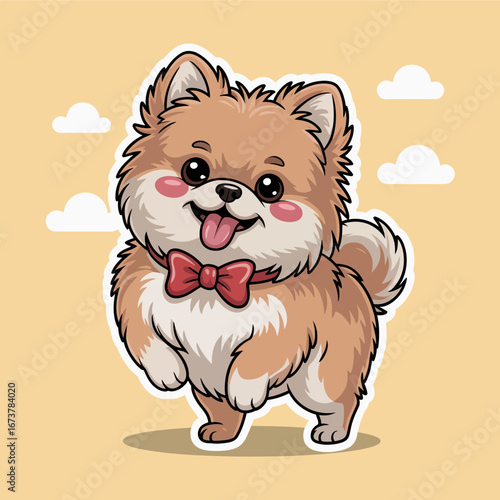 Cute Fluffy Pomeranian Dog Cartoon – Kawaii Style Puppy Illustration