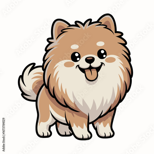 Cute Fluffy Pomeranian Dog Cartoon – Kawaii Style Puppy Illustration