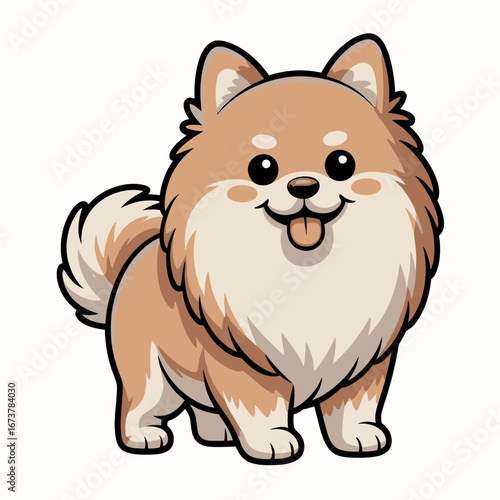 Cute Fluffy Pomeranian Dog Cartoon – Kawaii Style Puppy Illustration