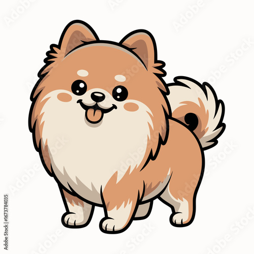 Cute Fluffy Pomeranian Dog Cartoon – Kawaii Style Puppy Illustration
