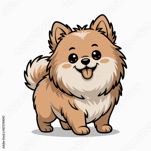 Cute Fluffy Pomeranian Dog Cartoon – Kawaii Style Puppy Illustration