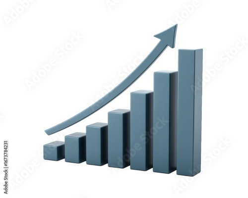 Free Download Minimal bar chart with upward arrow modern infographic element blue 3D columns growth success business data financial increase isolated on transparency background - GFXLoad