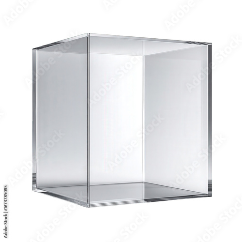 Transparent Glass Cube on White Background