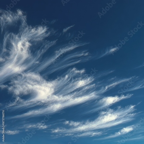 Colorful sky filled with dense fibrous cirrus clouds at sunset.