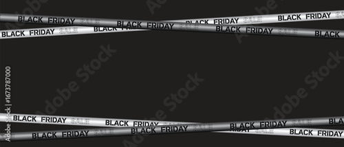 Black Friday sale banner with red and black crossed ribbons and tapes on a red background. Sale, Offer, Graphic elements. Vector illustration