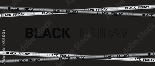 Black Friday sale banner with red and black crossed ribbons and tapes on a red background. Sale, Offer, Graphic elements. Vector illustration