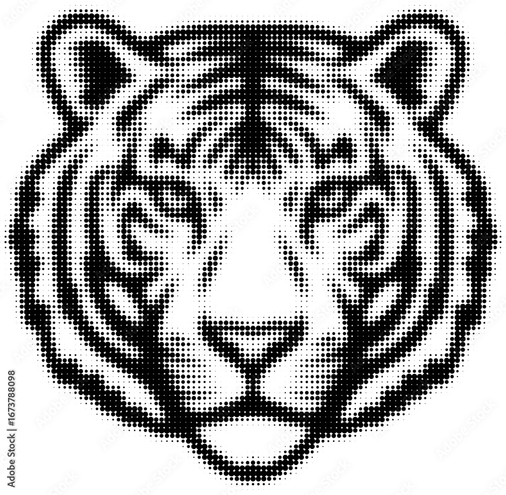 Fototapeta premium Black and white halftone illustration of a tiger's face, pop art design. Vector illustration