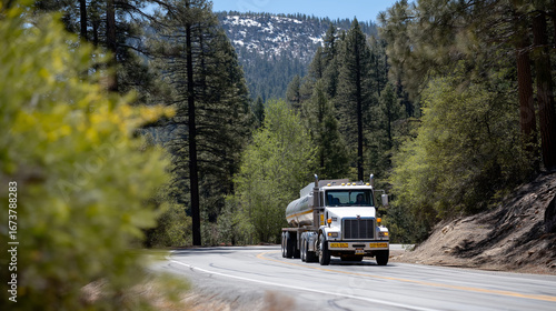 Wallpaper Mural Oil tanker truck navigating winding mountain roads with safety equipment and hazmat placards clearly visible demonstrating specialized transportation for dangerous goods Torontodigital.ca