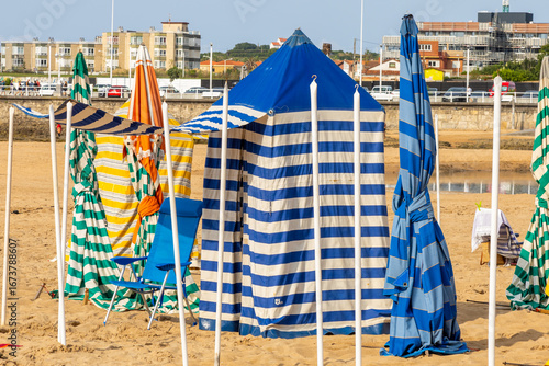 Gijon, Spain: August 13, 2025: Gijon Beach at sunset. Late summer. Low tide on the beach. Cantabrian Sea. Spanish beaches.