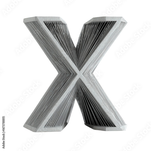 3D Gray Metallic Letter X on Transparent Background